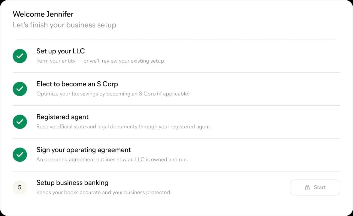 Business formation process preview